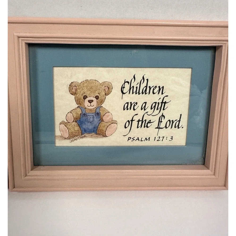 VTG Framed Teddy Bear Religious Nursery Wall Decor Bible Verse 8